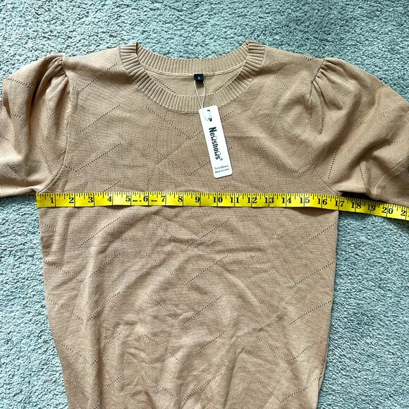 NEWSHOWS | Womens Short Sleeve Sweater Top Lightweight Knit Shirt | Khaki | S - Picture 6 of 9